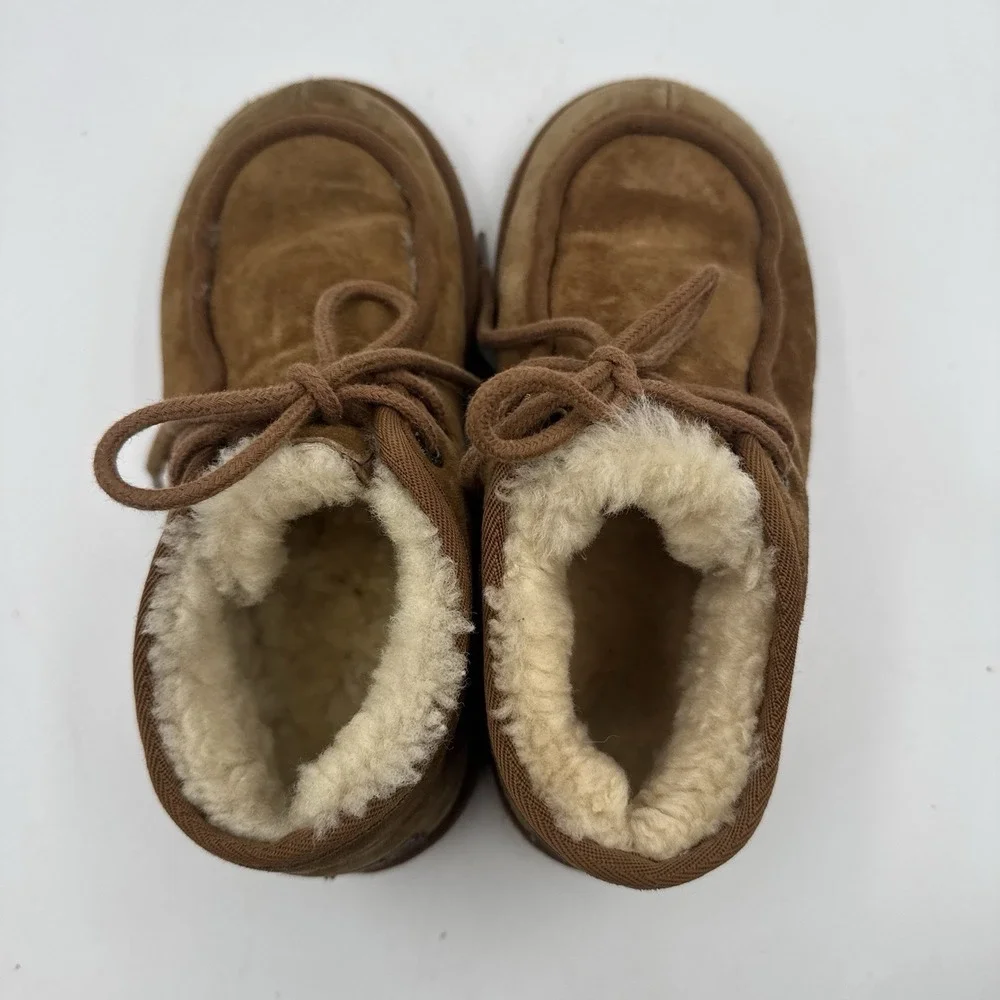 Ugg 3 Big Kids Boots Ankle Booties Lace Up Genuine Sheep Skin Fur Lined Leather